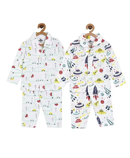 The Mom Store Combo of 2 Full Sleeves Space Print Night Suit - Multicolor