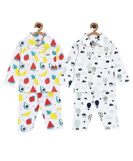 The Mom Store Combo of 2 Full Sleeves Fruit Print Night Suit - Multicolor