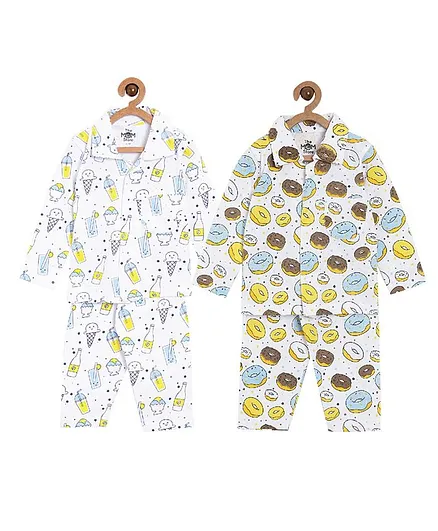 The Mom Store Combo of 2 Full Sleeves Donut Print Night Suit - Multicolor