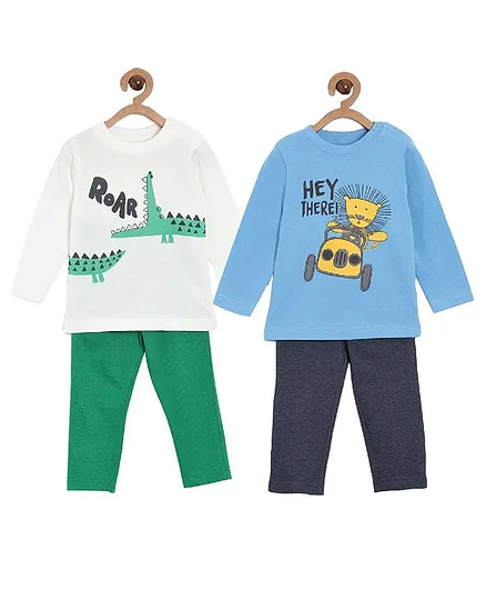The Mom Store Combo of 2 Full Sleeves Roar The Alligator Print Night Suit - Multicolor