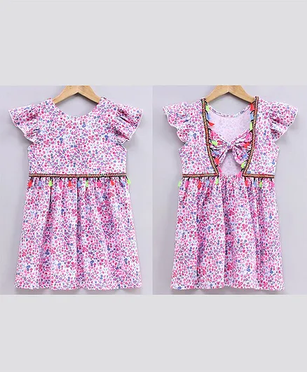 Tiara Short Sleeves Flower Print Dress - Pink