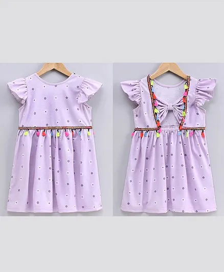 Tiara Short Sleeves Printed Dress - Purple