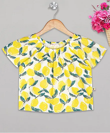 Budding Bees Short Sleeves Lemons Printed Top - Yellow