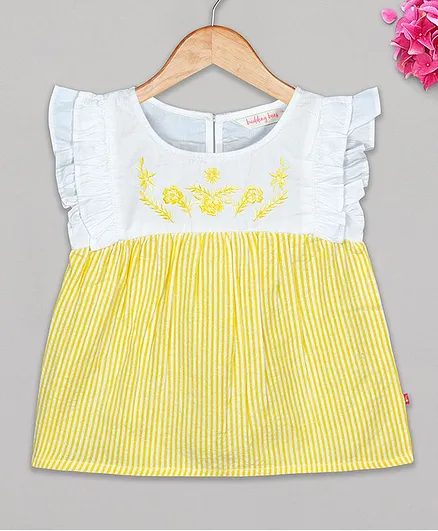 Budding Bees Short Sleeves Flower Embroidered Top - Yellow