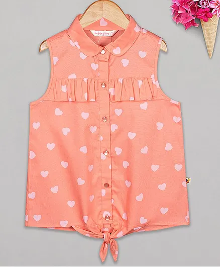 Budding Bees Sleeveless Heart Print Detailing Top - Pink