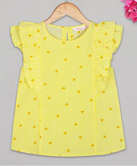 Budding Bees Cap Sleeves Heart Printed Top - Yellow