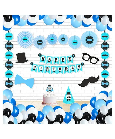 Untumble Little Man Paper Fan Party Decoration Kit Blue - Pack of 90