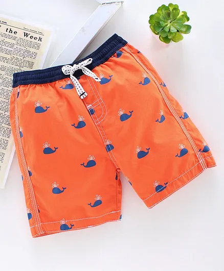 Babyhug Mid Thigh Shorts with Drawstring Dolphin Print - Orange