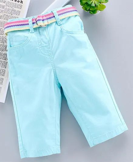 Babyhug Three Fourth Length Capri with Belt - Blue