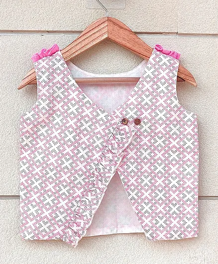 Ikeda Designs Sleeveless Printed Back Overlap Pattern Ruffled Top - Pink