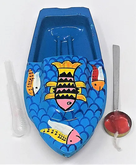 Kuhu Creations Supreme Practical Science Learning Tin Boat Water Toys Fish Print - Blue