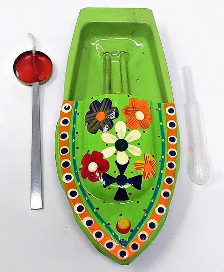 Kuhu Creations Supreme Practical Science Learning Tin Boat Water Toys Flower Print - Green