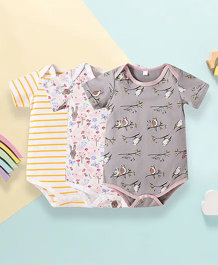 Kookie Kids Half Sleeves Onesies Pack of 3 - Multicolor