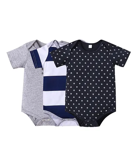 Kookie Kids Half Sleeves Onesie Floral Print Pack of 3 - Black