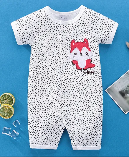 Kookie Kids Half Sleeves Romper Polka Dot Print - White