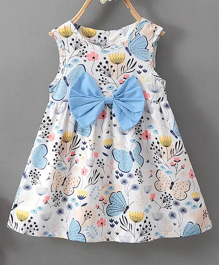Kookie Kids Sleeveless Frock Floral Print - Blue