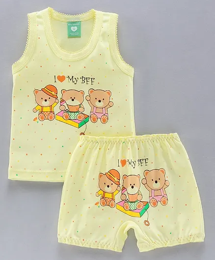 Baby Naturelle Sleeveless Night Suit Bear Print - Yellow