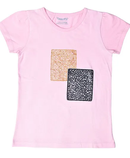 Funkrafts Half Sleeves Sequin Detailing Tee - Pink