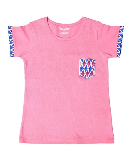 Funkrafts Half Sleeves Sequined Pocket Detailing Tee - Pink