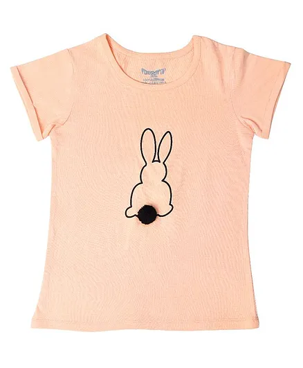 Funkrafts Half Sleeves Bunny Print Tee - Peach