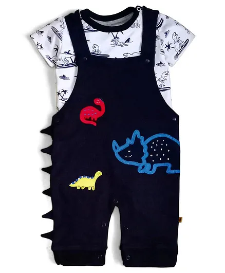 Brats and Dolls Dungaree Style Romper with Half Sleeves Inner Tee - Navy Blue