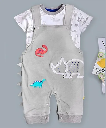 Brats and Dolls Dungaree Style Romper with Half Sleeves Inner Tee - Pink