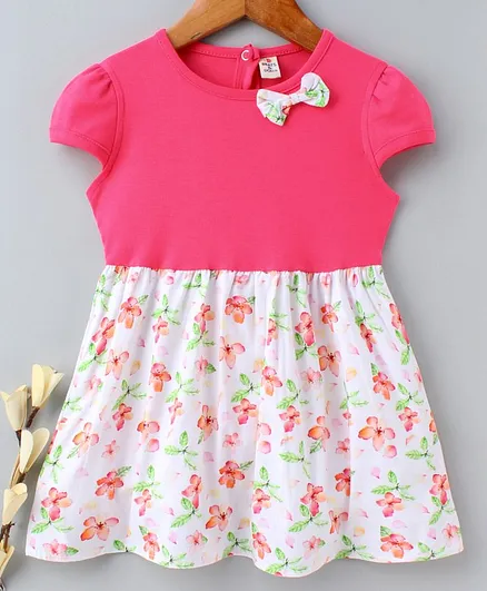 Brats & Dolls Half Sleeves Frock Floral Print - Pink