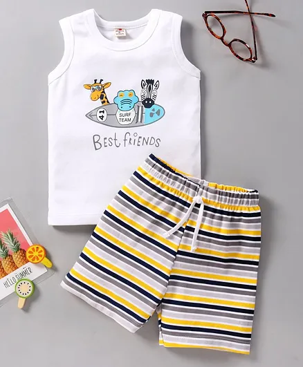 Brats And Dolls Half Sleeves T-Shirt & Bottom Wear - Off White