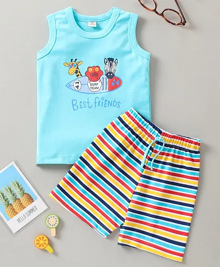 Brats And Dolls Half Sleeves T-Shirt & Bottom Wear - Sea Green