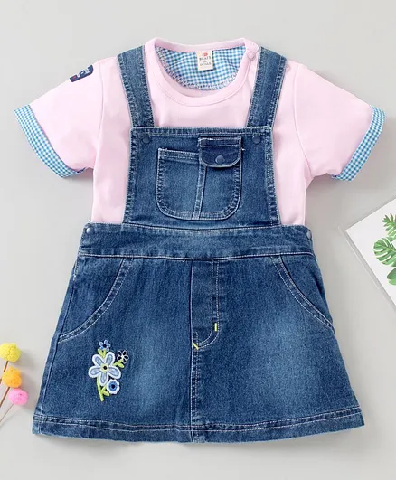 Brats and Dolls Frock with Half Sleeves Inner Tee - Pink