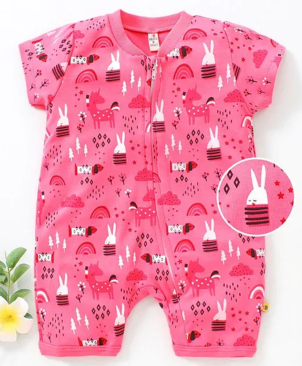 Brats and Dolls Half Sleeves Romper Printed - Pink