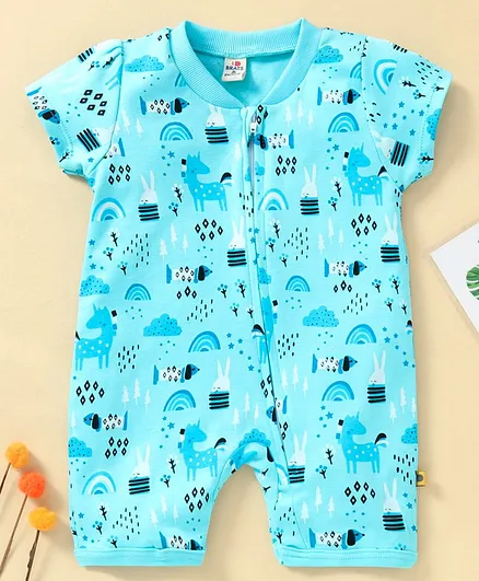 Brats and Dolls Half Sleeves Romper Printed - Green