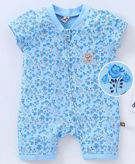 Brats and Dolls Half Sleeves Floral Printed Romper- Blue