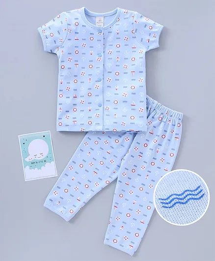 Baby Naturelle & Me Half Sleeves Printed Night Suit - Light Blue