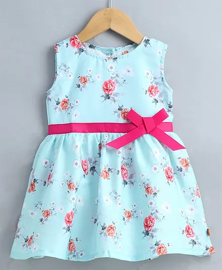 Dew Drops Sleeveless Frock Floral Print - Green
