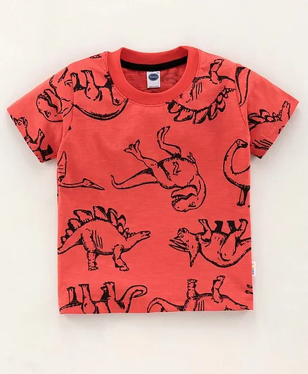Teddy Half Sleeves Tee Dino Print - Red