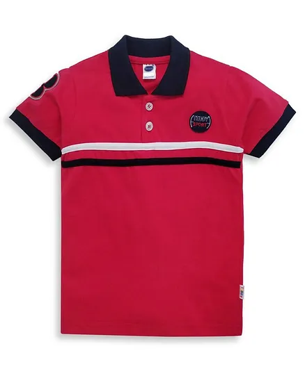 Teddy Half Sleeves Striped Tee - Red