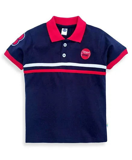 Teddy Half Sleeves Striped Tee - Navy Blue