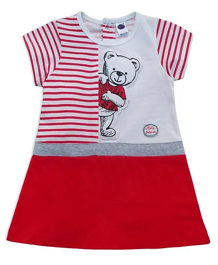 Teddy Half Sleeves Top Bear Patch - Red