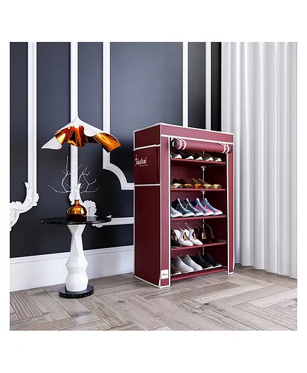 Fabura 5 Shelved Shoe Rack with Flap Cover - Maroon