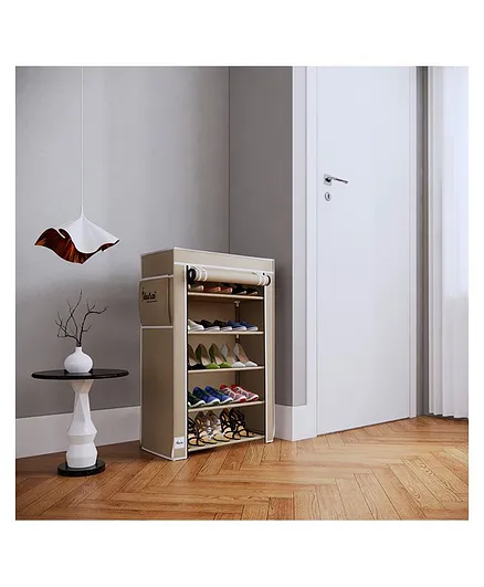 Fabura 5 Shelved Shoe Rack with Flap Cover - Beige