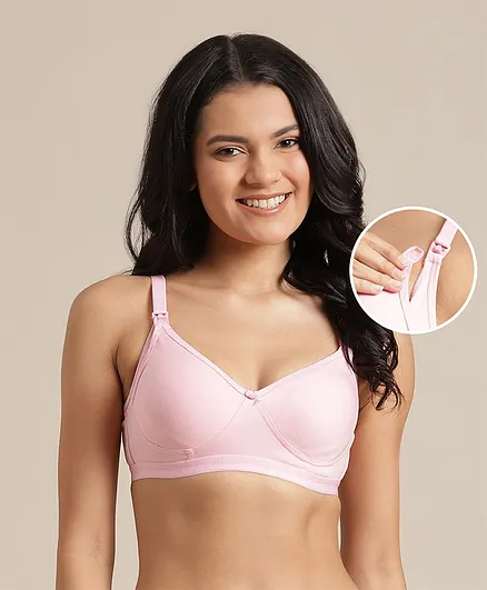 Bella Mama Anti Bacterial Cotton Blend Nursing Seamfree T-Shirt Bra - Pink