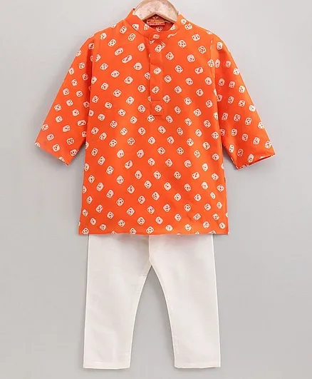 Exclusive From Jaipur Full Sleeves Kurta Pajama - Orange
