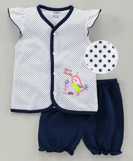 Cucumber Short Sleeves Night Suit Bird Print - Blue