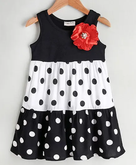 CrayonFlakes Sleeveless Polka Dots Print Dress - Black