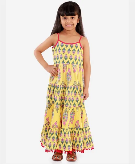 Lil Peacock Sleeveless Flower Printed Tiered Dress - Green