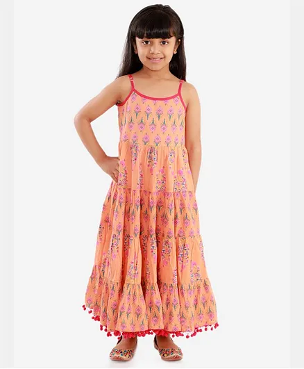 Lil Peacock Sleeveless Floral Printed Dress - Pink