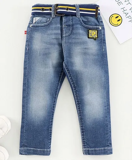 Babyhug Full Length Solid Color Jeans - Light Blue