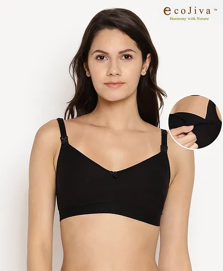 Bella Mama Cotton Elastane Anti-bacterial Nursing Bra - Black