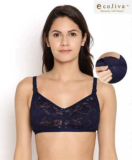 Bella Mama Anti Bacterial Laced Nursing Bra - Navy Blue